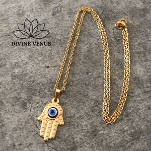 Hamsa Evil Eye Gold Plated Stainless Steel Neckace